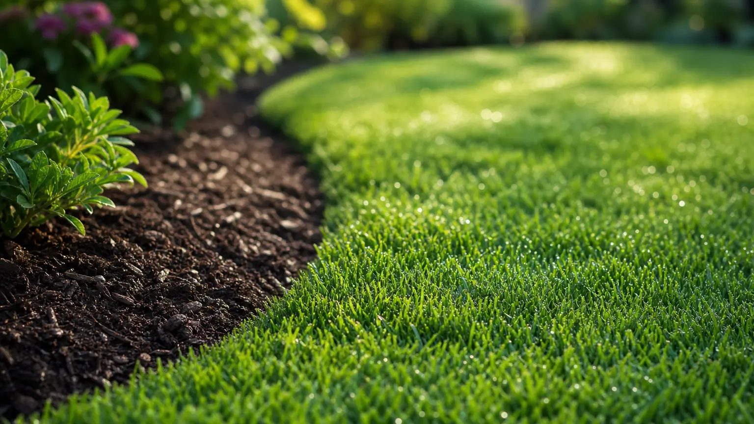 Close-up of a clean, healthy lawn edge.